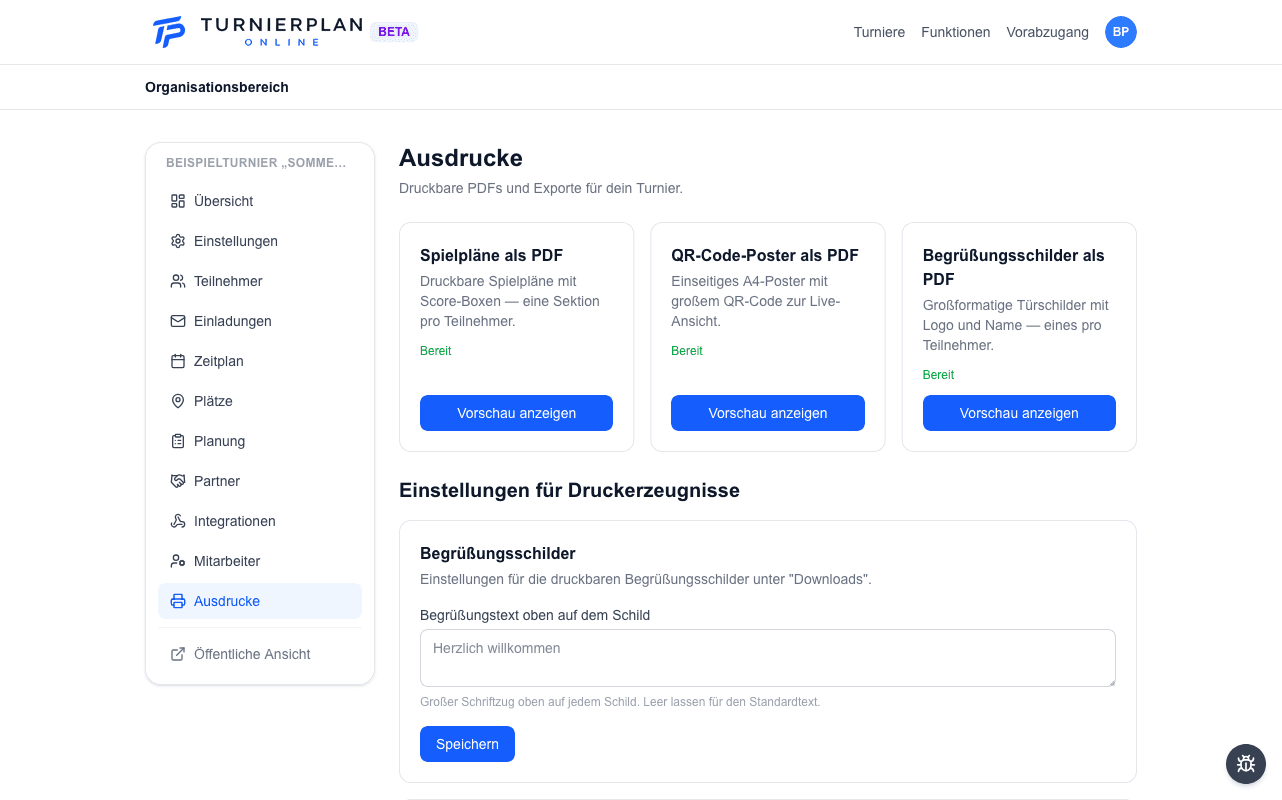 Alles für den Tag des Turniers